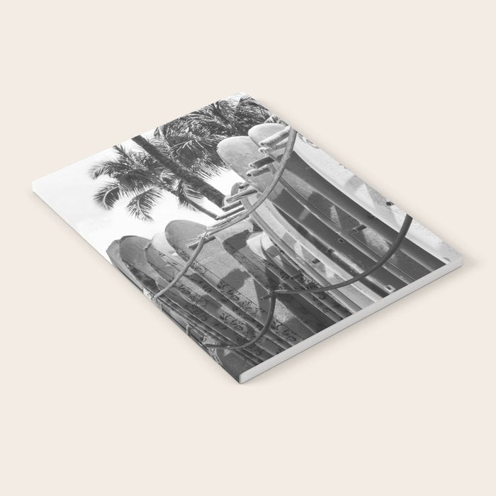 Hawaiian Surfboards - Black And White Surf Photography - Beach Photo Print - Surfboard Photograph Notebook Gallery Image 2