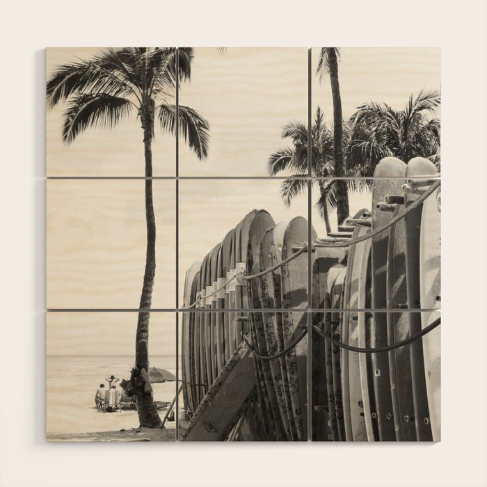 Hawaiian Surfboards - Black And White Surf Photography - Beach Photo Print - Surfboard Photograph Wood Wall Art Gallery Image 1