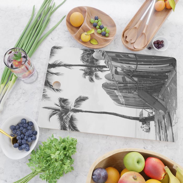 Hawaiian Surfboards - Black And White Surf Photography - Beach Photo Print - Surfboard Photograph Cutting Board Gallery Image 2