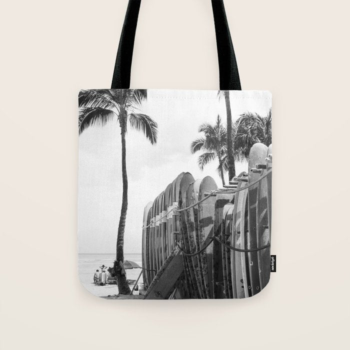 Hawaiian Surfboards - Black And White Surf Photography - Beach Photo Print - Surfboard Photograph Tote Bag Gallery Image 1
