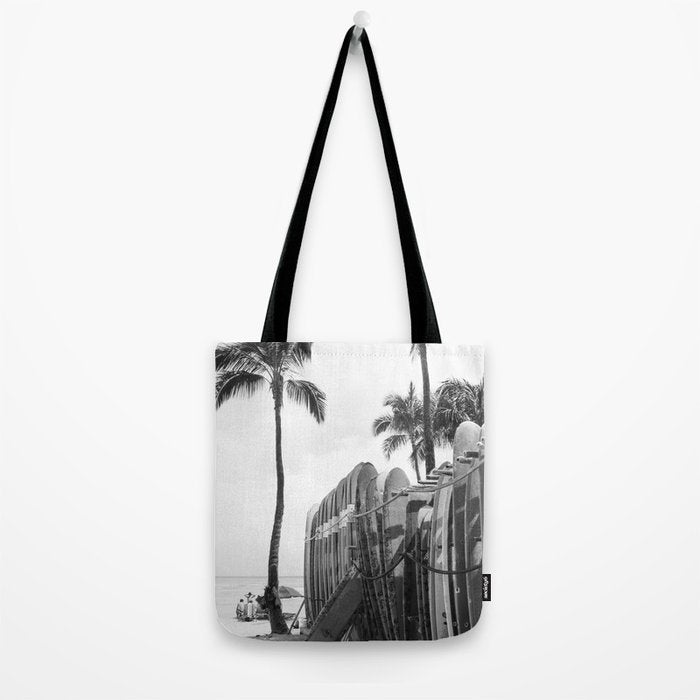 Hawaiian Surfboards - Black And White Surf Photography - Beach Photo Print - Surfboard Photograph Tote Bag Gallery Image 2