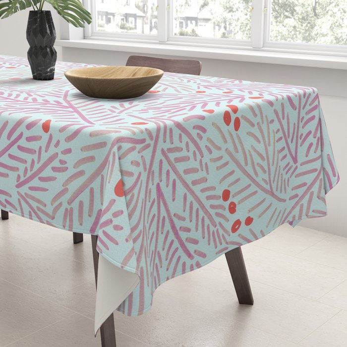 Winter Berries & Pine Branches in Teal & Pink Tablecloth Gallery Image 3