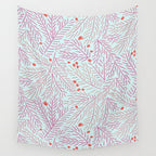Winter Berries & Pine Branches in Teal & Pink Wall Tapestry Gallery Image 4