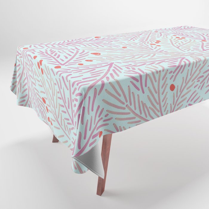Winter Berries & Pine Branches in Teal & Pink Tablecloth Gallery Image 1