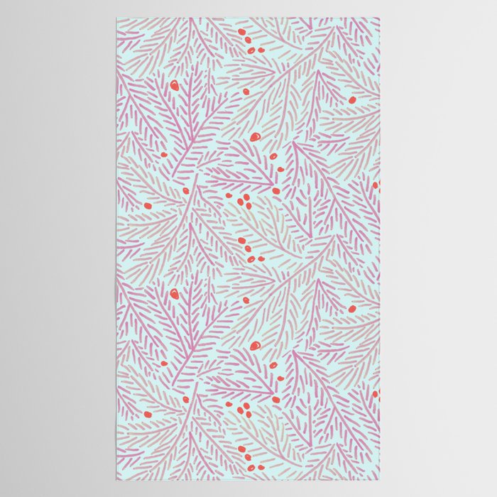 Winter Berries & Pine Branches in Teal & Pink Tablecloth Gallery Image 2