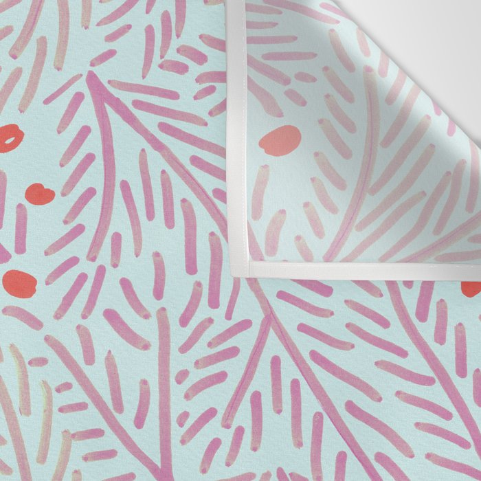 Winter Berries & Pine Branches in Teal & Pink Wall Tapestry Gallery Image 3