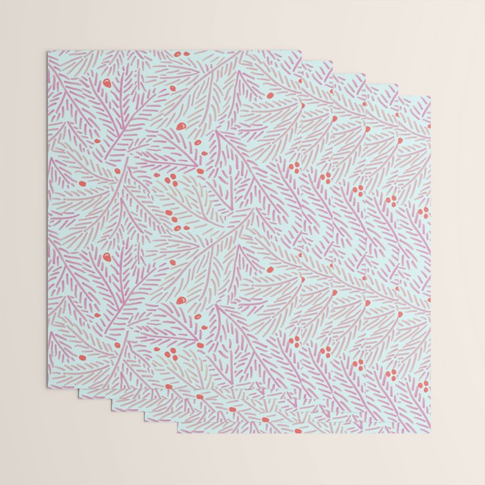 Winter Berries & Pine Branches in Teal & Pink Wrapping Paper Gallery Image 3