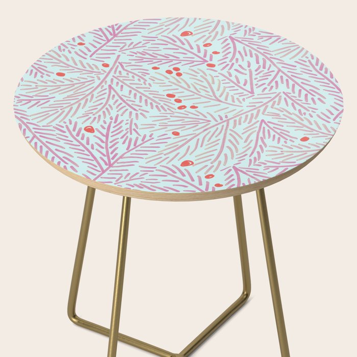 Winter Berries & Pine Branches in Teal & Pink Side Table Gallery Image 2