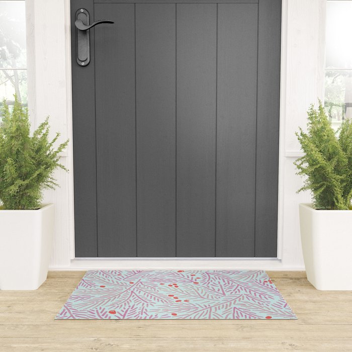 Winter Berries & Pine Branches in Teal & Pink Welcome Mat Gallery Image 3