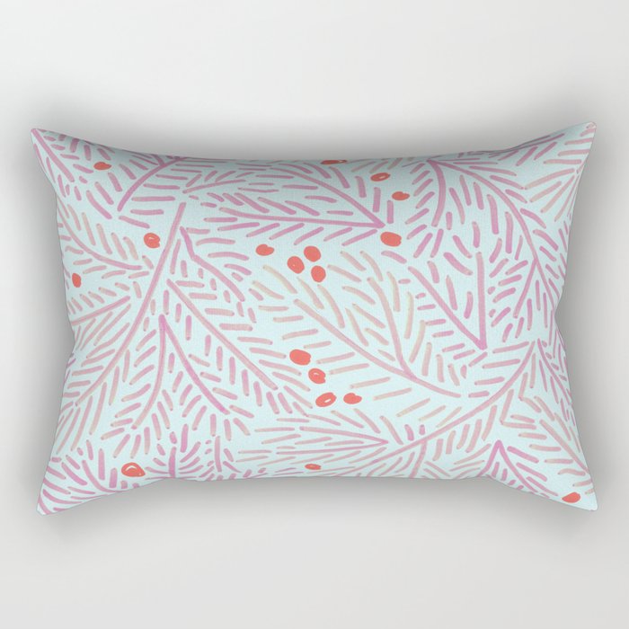 Winter Berries & Pine Branches in Teal & Pink Rectangular Pillow Gallery Image 2