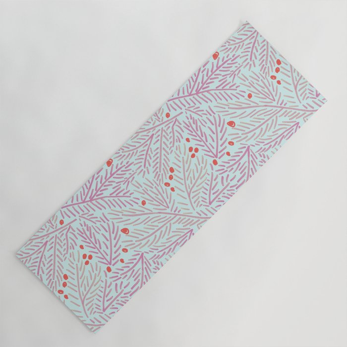 Winter Berries & Pine Branches in Teal & Pink Yoga Mat Gallery Image 1