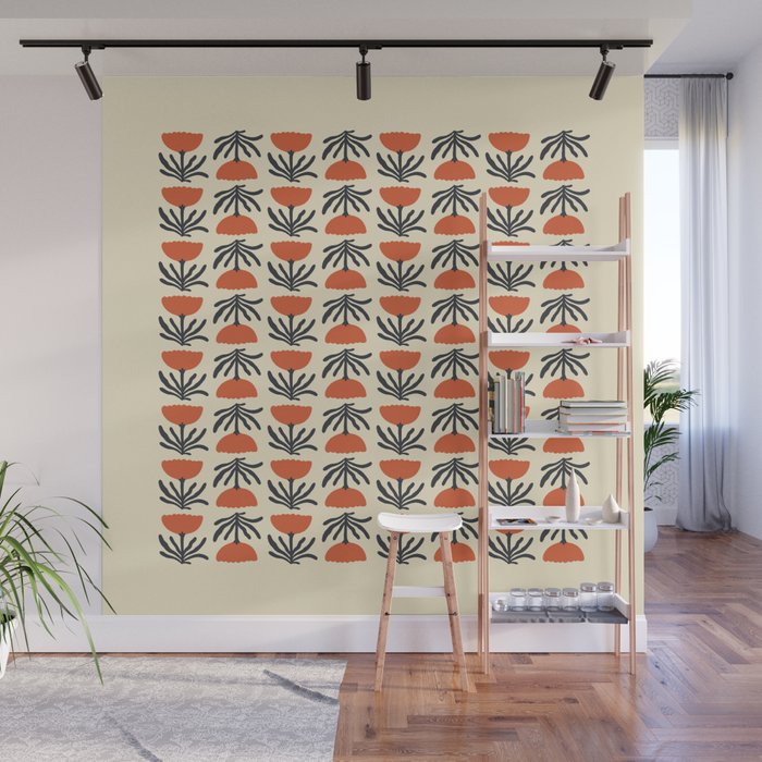 Retro 70s Tulip Pattern Wall Mural Gallery Image 1