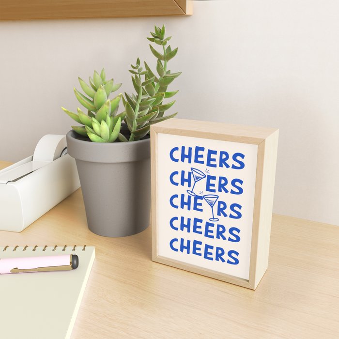 Cheers. Cocktails and Drinks in Royal Blue and Linen White Mini Art Print Gallery Image 2