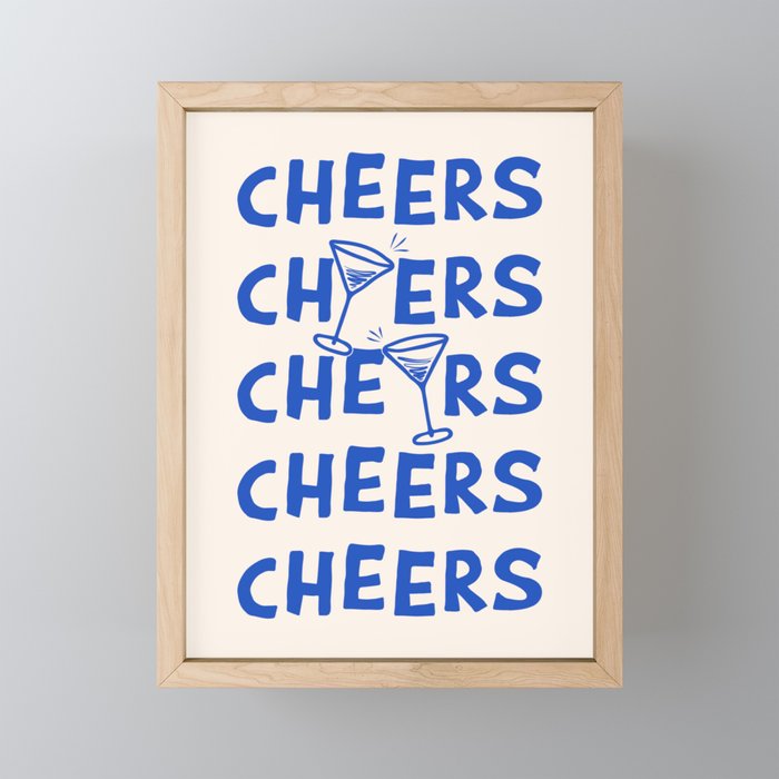 Cheers. Cocktails and Drinks in Royal Blue and Linen White Mini Art Print Gallery Image 1