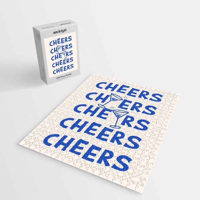 Cheers. Cocktails and Drinks in Royal Blue and Linen White Jigsaw Puzzle Gallery Image 2