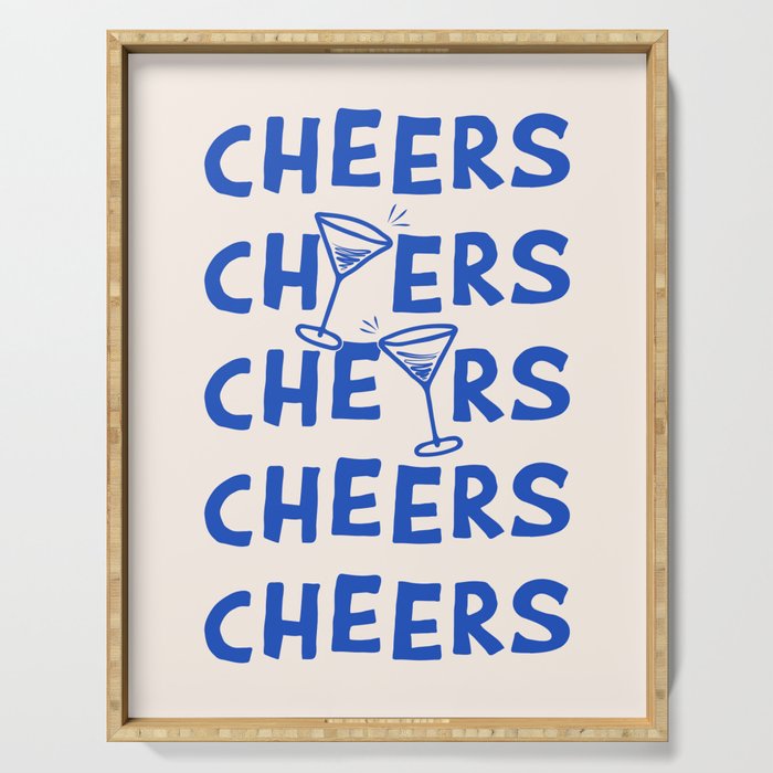 Cheers. Cocktails and Drinks in Royal Blue and Linen White Serving Tray Gallery Image 1