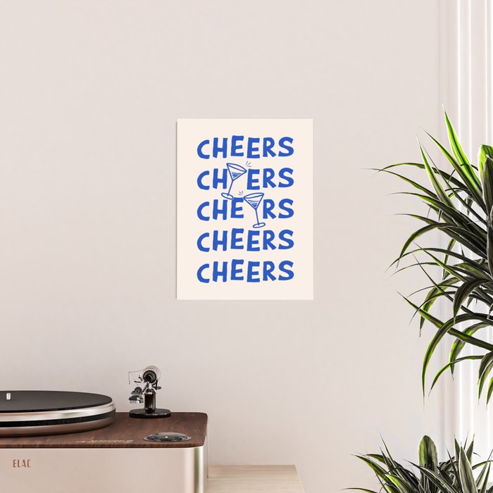 Cheers. Cocktails and Drinks in Royal Blue and Linen White Poster Gallery Image 2