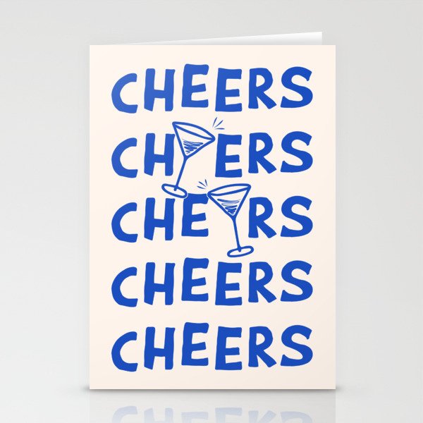 Cheers. Cocktails and Drinks in Royal Blue and Linen White Stationery Card Gallery Image 1