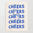 Cheers. Cocktails and Drinks in Royal Blue and Linen White Poster Gallery Image 4