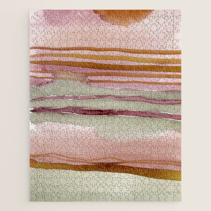 Sunset Beach Reflections x Modern Abstract Watercolor Jigsaw Puzzle Gallery Image 1