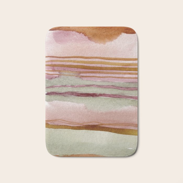 Sunset Beach Reflections x Modern Abstract Watercolor Bath Mat Gallery Image 1