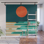 Chasing wave under the red moon Wall Mural Gallery Image 1