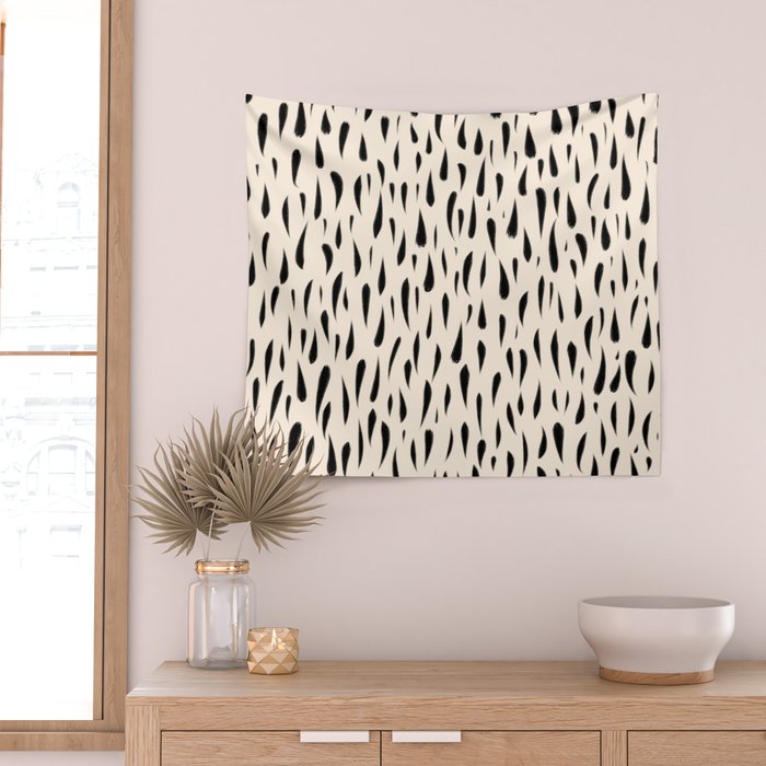 Organic Texture Minimalist Abstract Pattern in Black and Almond Cream Wall Tapestry Gallery Image 2