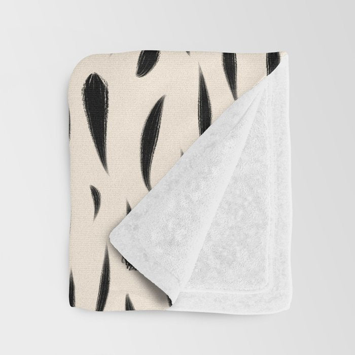 Organic Texture Minimalist Abstract Pattern in Black and Almond Cream Throw Blanket Gallery Image 3