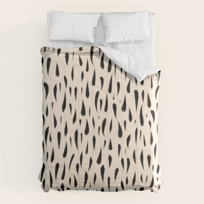Organic Texture Minimalist Abstract Pattern in Black and Almond Cream Comforter Gallery Image 6
