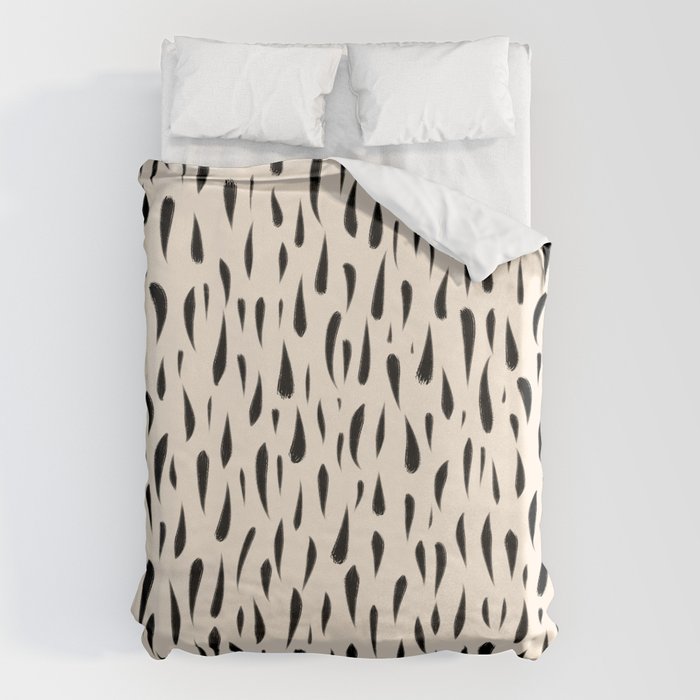 Organic Texture Minimalist Abstract Pattern in Black and Almond Cream Duvet Cover Gallery Image 6
