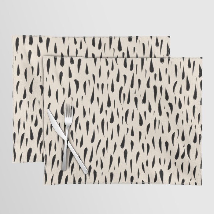 Organic Texture Minimalist Abstract Pattern in Black and Almond Cream Placemat Gallery Image 1