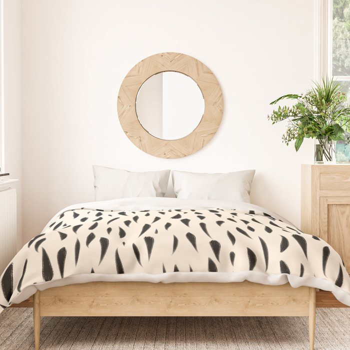 Organic Texture Minimalist Abstract Pattern in Black and Almond Cream Duvet Cover Gallery Image 3
