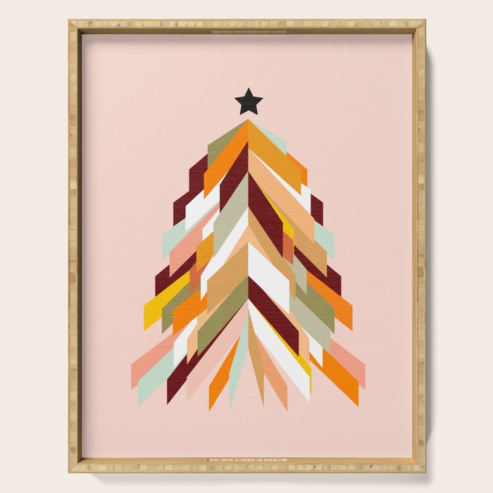 Festive Retro Christmas Tree on Peach Fuzz Serving Tray Gallery Image 1