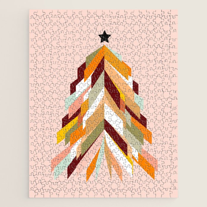 Festive Retro Christmas Tree on Peach Fuzz Jigsaw Puzzle Gallery Image 1