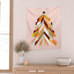 Festive Retro Christmas Tree on Peach Fuzz Wall Tapestry Gallery Image 2