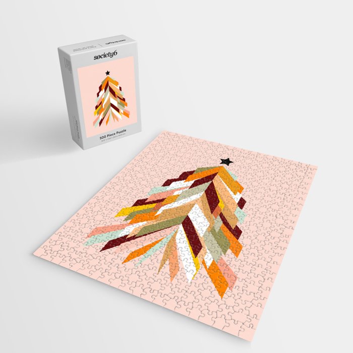 Festive Retro Christmas Tree on Peach Fuzz Jigsaw Puzzle Gallery Image 2