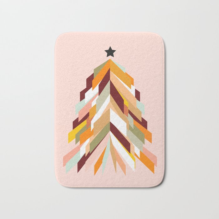 Festive Retro Christmas Tree on Peach Fuzz Bath Mat Gallery Image 1