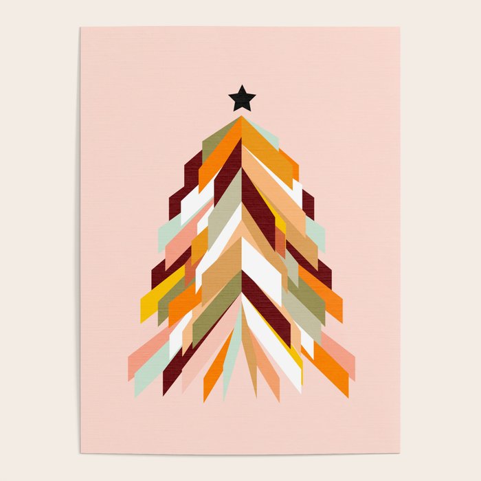 Festive Retro Christmas Tree on Peach Fuzz Poster Gallery Image 4