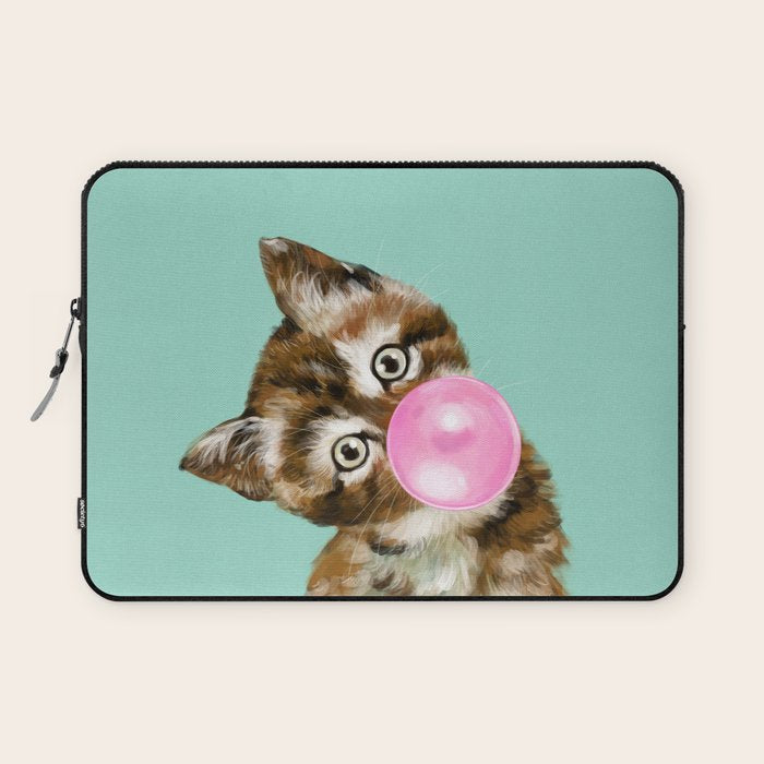 Bubble Gum Baby Cat in Green Laptop Sleeve Gallery Image 1