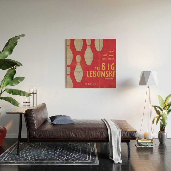 The Big Lebowski - Movie Poster, Coen brothers film, Jeff Bridges, John Turturro, bowling Wood Wall Art Gallery Image 2