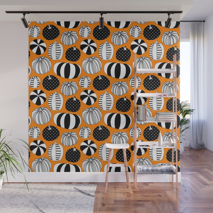 Autumn pumpkin harvest art pattern Wall Mural Gallery Image 1