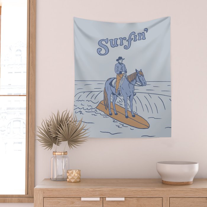 Surfin' in Blue Wall Tapestry Gallery Image 2