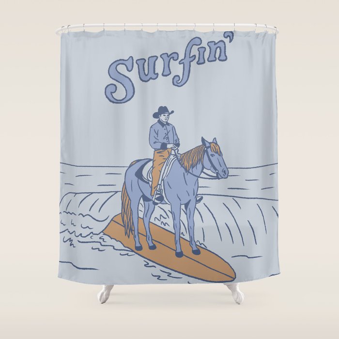 Surfin' in Blue Shower Curtain Gallery Image 1