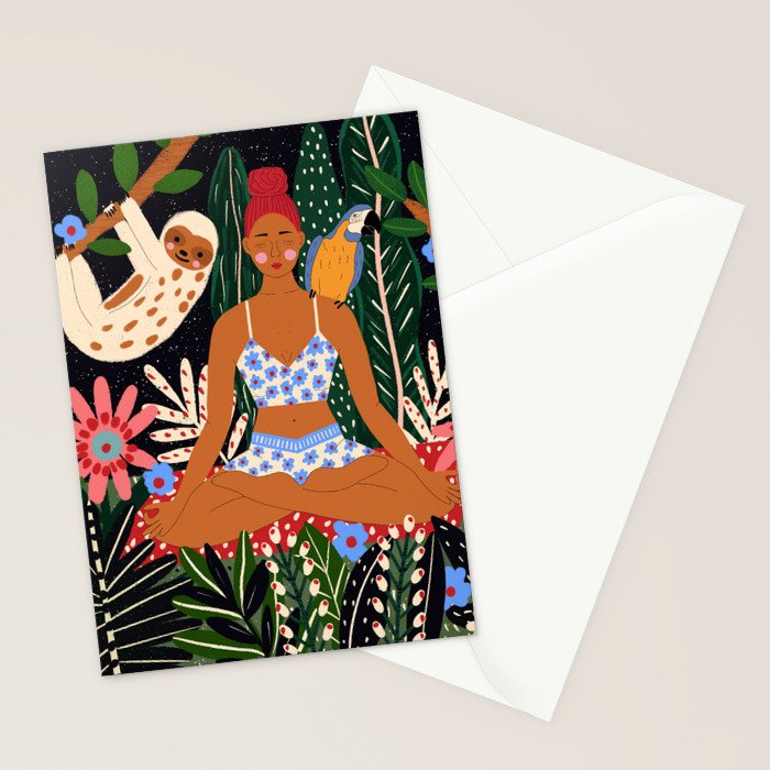 Yoga Plant Woman Portrait Stationery Card Gallery Image 2