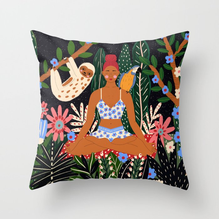 Yoga Plant Woman Portrait Throw Pillow Gallery Image 6