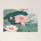 Japanese Wall Art Floral Lotus Painting Pink Pastel Green botanical Wabi Sabi Flower Poster  Welcome Mat Gallery Image 1