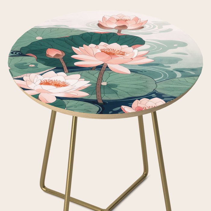 Japanese Wall Art Floral Lotus Painting Pink Pastel Green botanical Wabi Sabi Flower Poster  Side Table Gallery Image 2