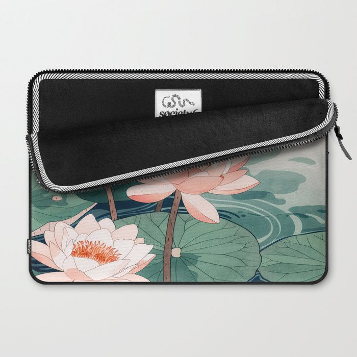 Japanese Wall Art Floral Lotus Painting Pink Pastel Green botanical Wabi Sabi Flower Poster  Laptop Sleeve Gallery Image 2