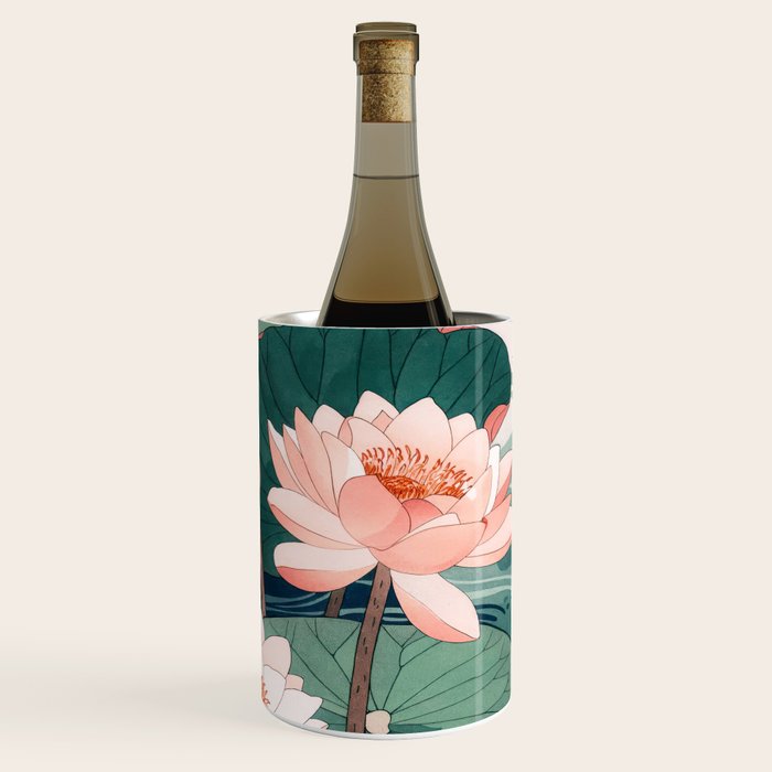 Japanese Wall Art Floral Lotus Painting Pink Pastel Green botanical Wabi Sabi Flower Poster  Wine Chiller Gallery Image 1