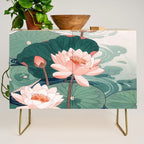 Japanese Wall Art Floral Lotus Painting Pink Pastel Green botanical Wabi Sabi Flower Poster  Credenza Gallery Image 1